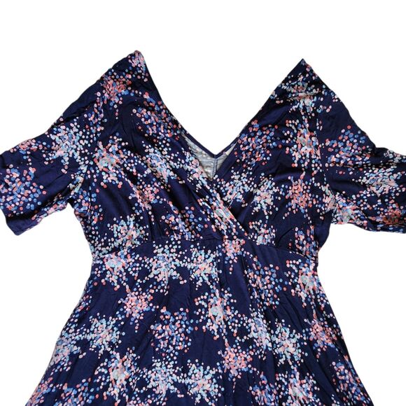 Motherhood Maternity Navy Blue Pink Polka Dot Short Sleeve V Neck Dress Sz XL - Picture 3 of 11